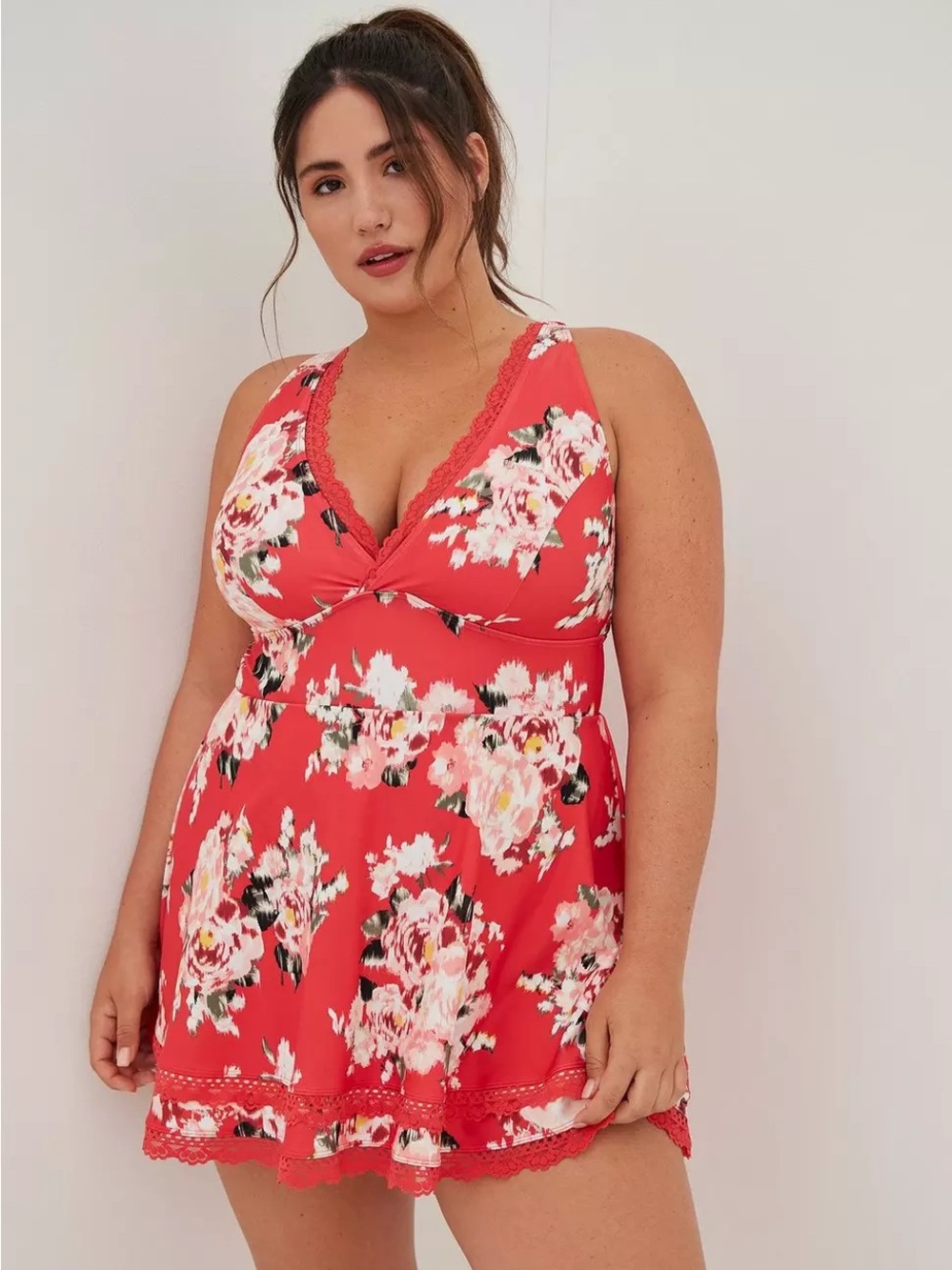 Torrid Floral Red Lace Trim Slip Dress Size 3